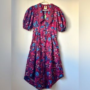 FARM RIO FLORAL BIRDS BLUSH MIDI DRESS